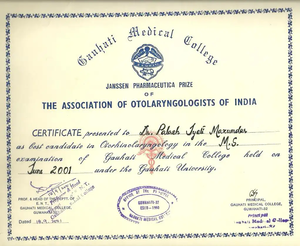 Best PG Certificate Dr. P. J. Mazumdar